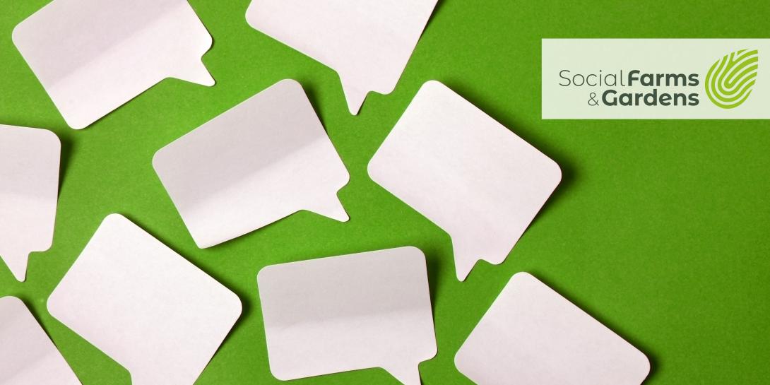 Speech bubbles with logo overlay